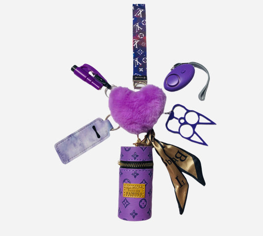 "Purple LV Stylish Wristlet" Safety and Accessory Keychain Set