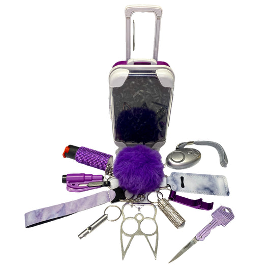 Purple and Silver Mixture 12 Piece Self Defense Keychain Set & Accessories