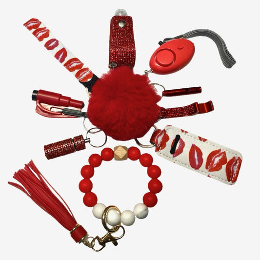 Red Silicone Beads Safety and Accessory Keychain Set