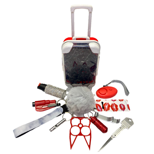 Red and Silver Mixture 12 Piece Self Defense Keychain Set & Accessories