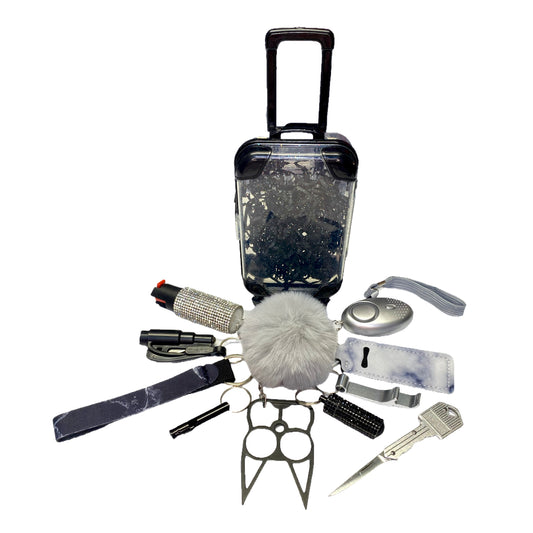 Silver and Black Mixture 12 Piece Self Defense Keychain Set & Accessories