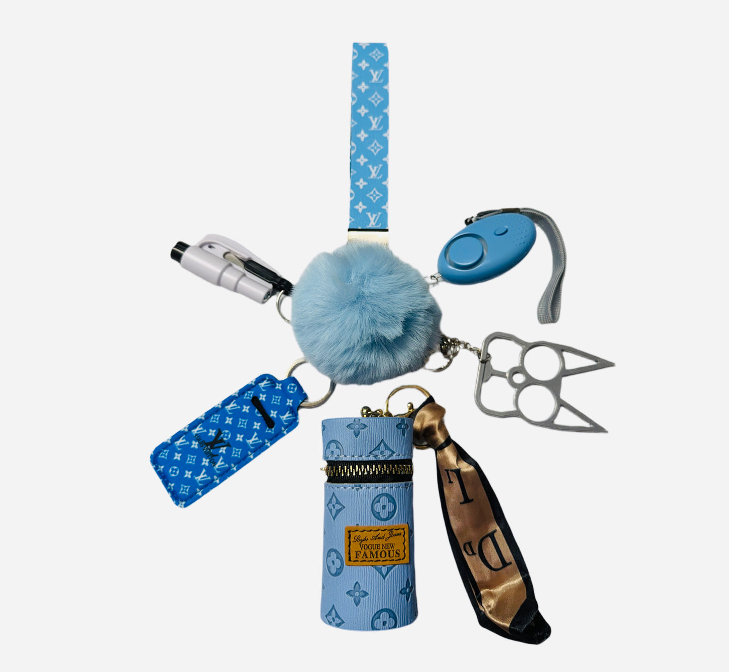 "Teal LV Stylish Wristlet" Safety and Accessory Keychain Set